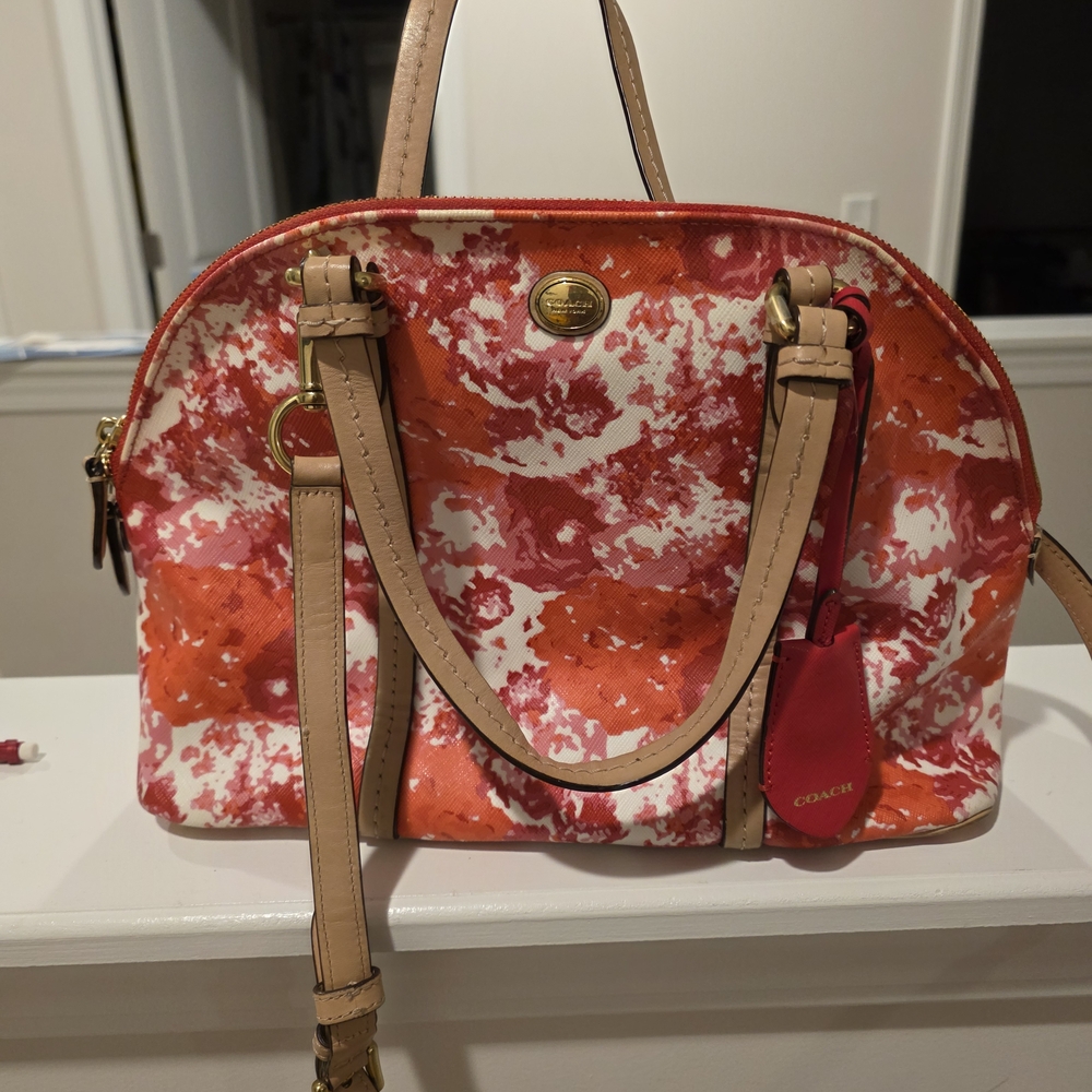 Coach Women's Red and Tan Floral Satchel
